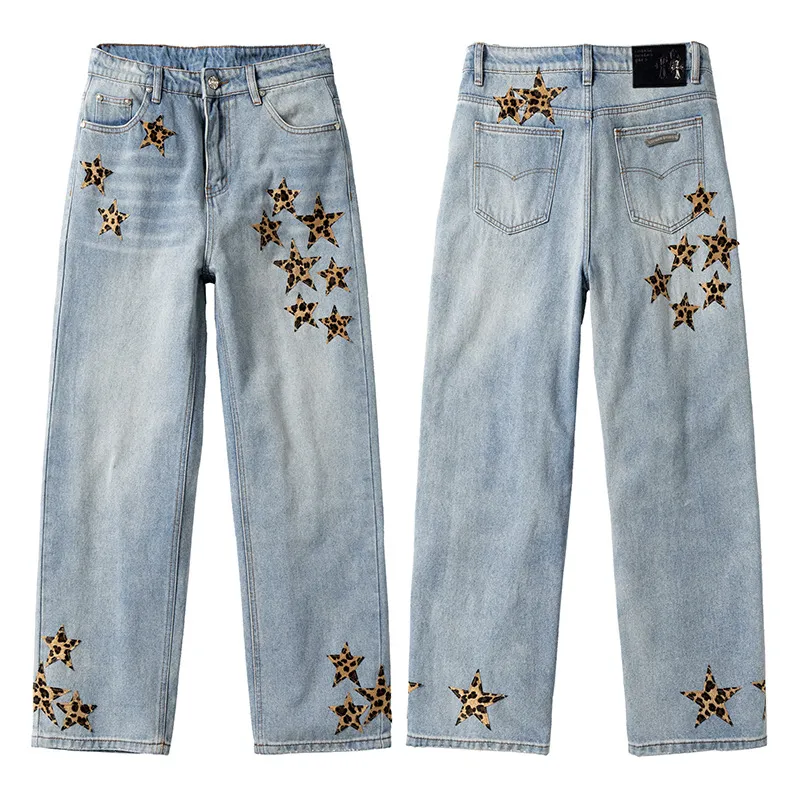 P270 💰 (Top version) chrome hearts ss25 blue star leopard print leather denim workwear logging pants. Styles with different wash textures, very friendly to people with thin legs and thick legs. The slightly flared version is very flattering to the leg shape. Moderate length that never goes out of style, easy and casual to match, basic styling for various styles, a must-have in the wardrobe! The fabric is stiff but also makes the upper body soft without losing texture. The washing process is even more perfect. It is a must-have item for everyone! ! !   Color: blue Size: 30-32-34-36 30 32 34 36 Waist circumference 80 85 90 95 Sitting circumference 105 110 135 120 Foot opening 46 47 48 49 External length 102 103 104 105